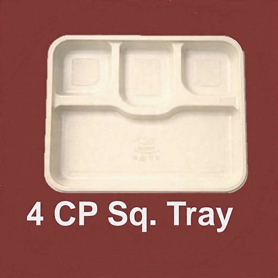 Cornstarch four compartment square meal tray